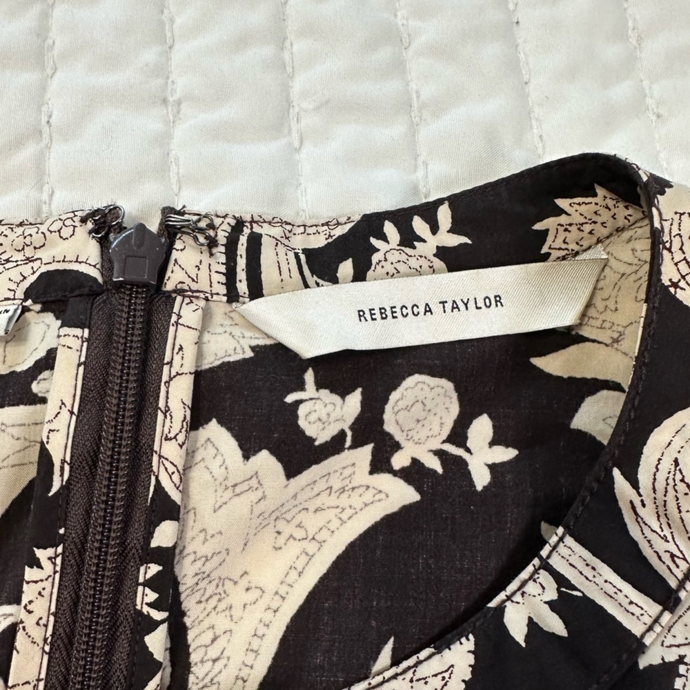 Rebecca Taylor Paisley Jumpsuit 100% Cotton Brown Belted With Pockets Size M - Picture 10 of 16